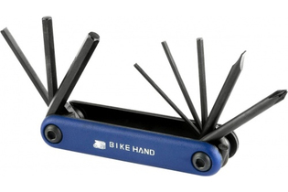 Ключи-шестигранники в ноже 2/3/4/5/6 /8 мм, + 2 отвёртки. Синие/Хром Bike Hand YC-262