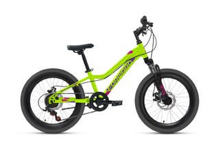Велосипед Forward TWISTER 20 2.0 DISC (20" 7 ск. рост. 10.5") 2020-2021, ярко-зеленый/фиолетовый, RBKW1J306002